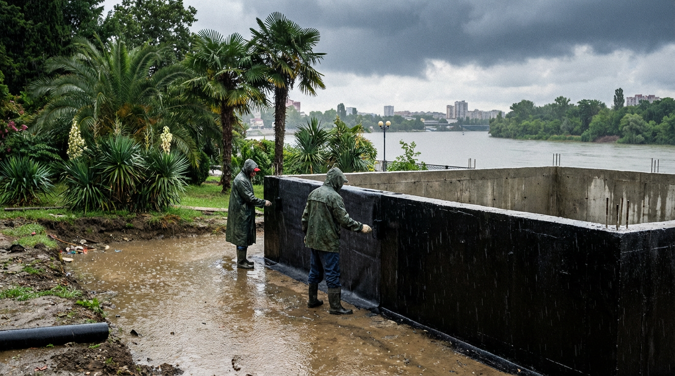 Гидроизоляция фундаментов в Краснодаре: защита от сезонных паводков и ливней